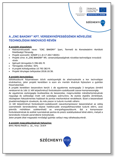 A CNC BAKONY Kft. versenyképességének növelése technológiai innováció révén